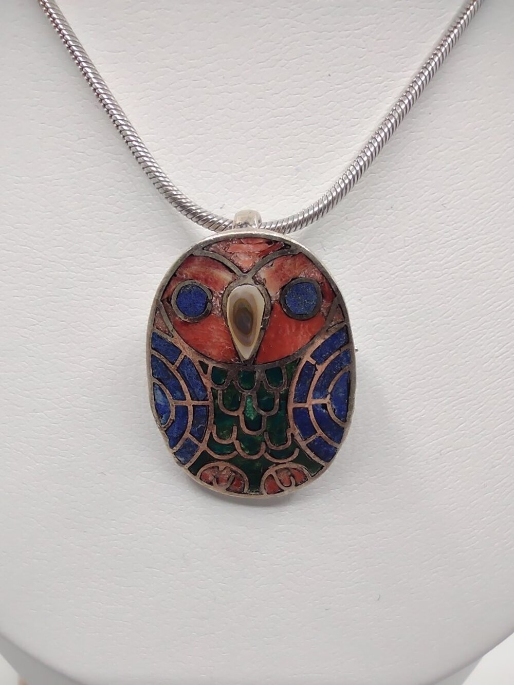 Owl Brooch Pendant -Necklace on 16" Sterling Silver 925 Snake Chain